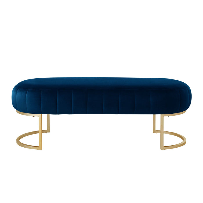 Upholstered Velvet Bench - Navy Blue / Gold