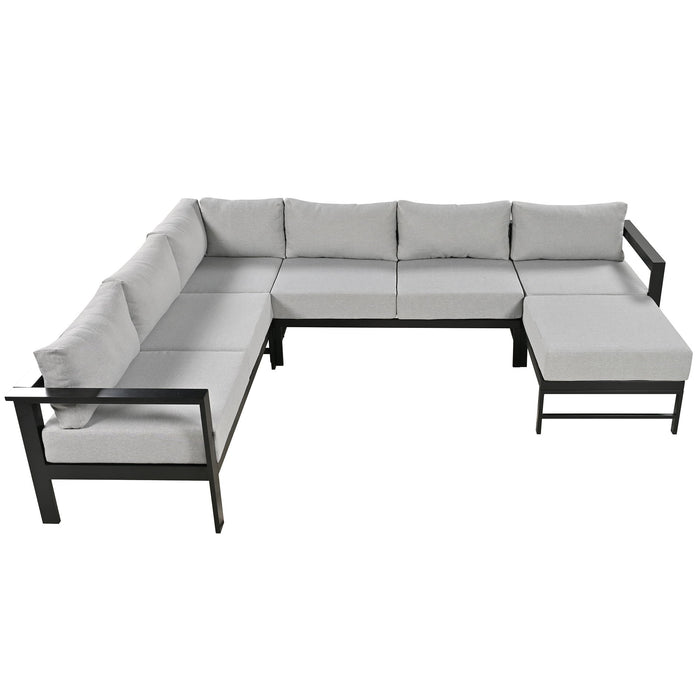 U-Shaped Multi Person Outdoor Sofa Set, Suitable For Gardens, Backyards, And Balconies - Gray
