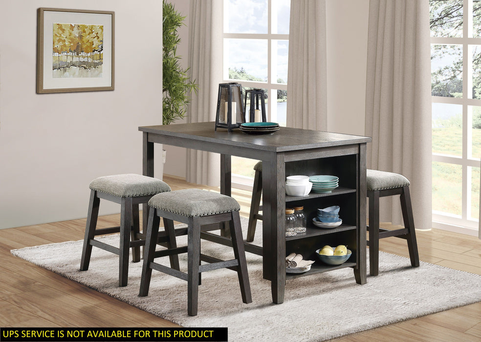 Gray Finish 5 Piece Counter Height Set Multifunctional Counter Height Table With 4 Stools Gray Chenille Upholstery Nailhead Trim Dining Room Furniture