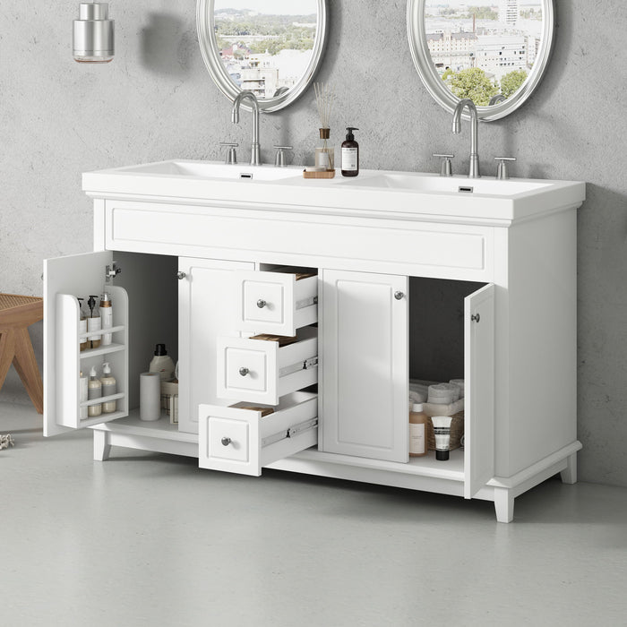Bathroom Vanity With Double Sinks, 3 Drawers & 4 Doors - White Noble House