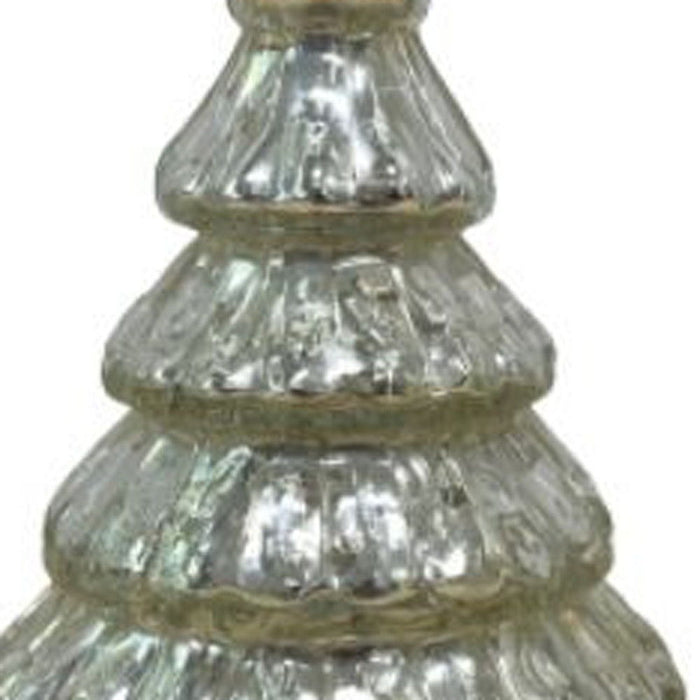 7"H Embossed Glass Christmas Tree Sculpture - Silver