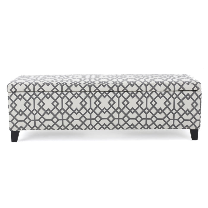 Quotient - Upholstered Storage Ottoman With Tapered Block Feet - Gray / White