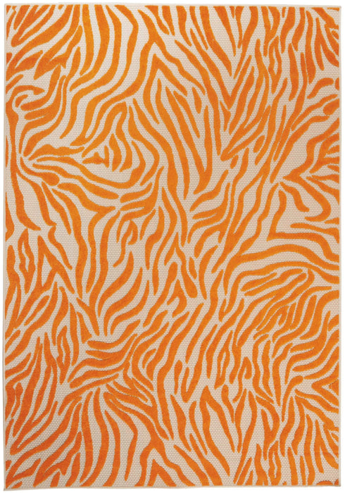 4' X 6' Abstract Stain Resistant Indoor / Outdoor Area Rug - Orange / Ivory