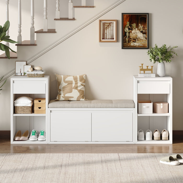 Entryway Storage Bench With Cushion, Drawers & Open Shelves Hearth and Haven