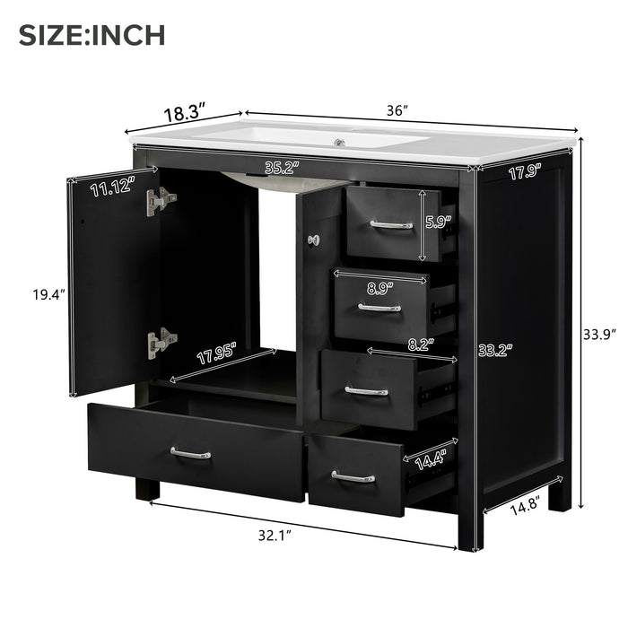 Bathroom Vanity With Sink Combo, 2 Soft Close Doors And 5 Drawers Hearth and Haven