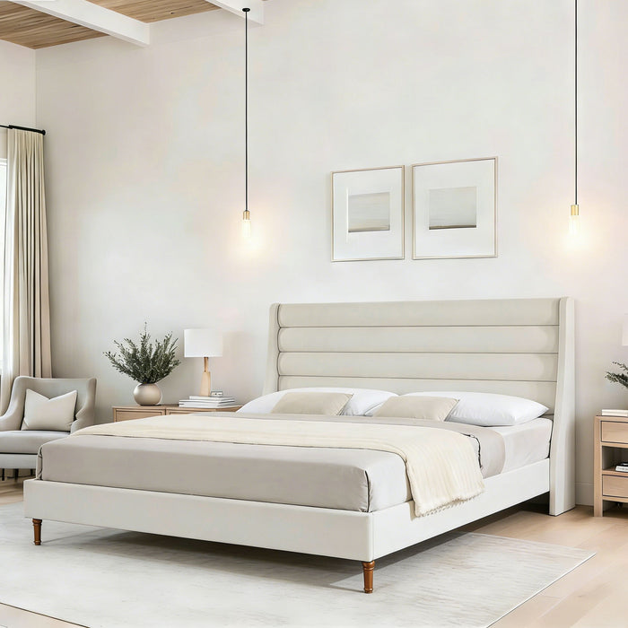 Modern Upholstered Platform Bed With Wave Shaped Headboard Home Essentials