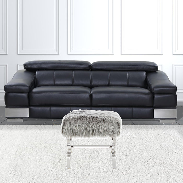 Faux Fur Ottoman - Gray / Clear