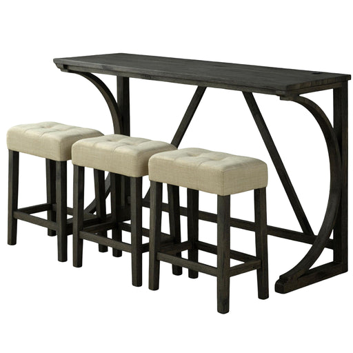 Dining Table Set With USB Charging Ports, Biscuit Tufted Stools - Beige / Brown Home Essentials