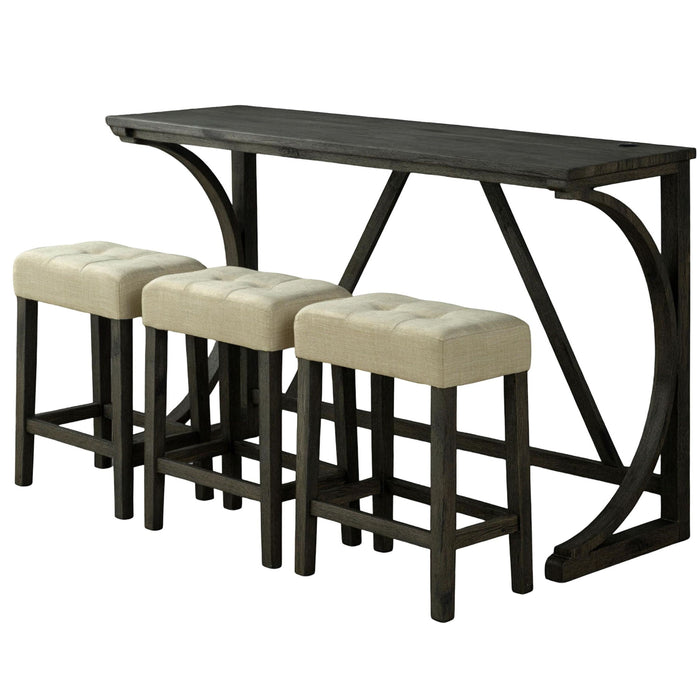 Dining Table Set With USB Charging Ports, Biscuit Tufted Stools - Beige / Brown Home Essentials