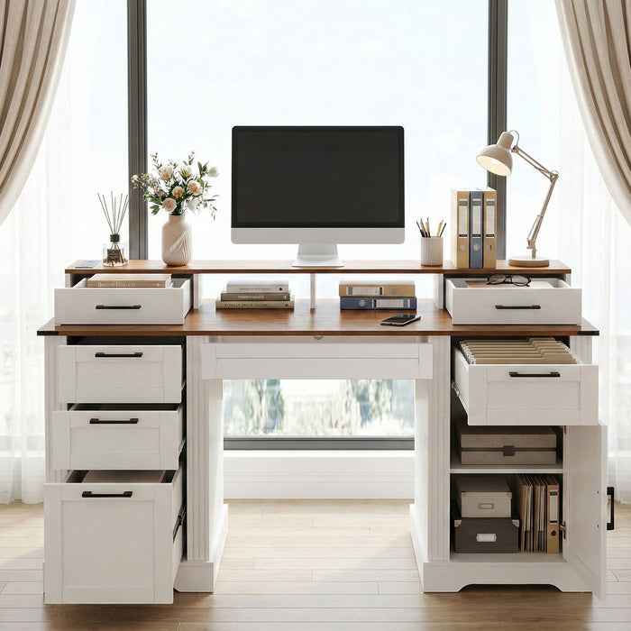 Office Desk With Charging Station & Storage Cabinet Home Essentials