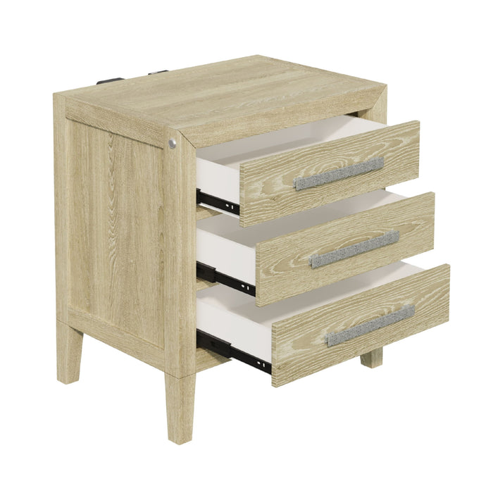 Adeline - 3 Drawers Nightstand With USB & LED Light - Natural Wood Wash Home Essentials