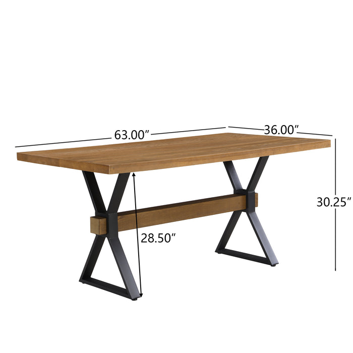 Farmhouse Style X Shaped Legs Dining Table With Moulded Details - Brown Noble House