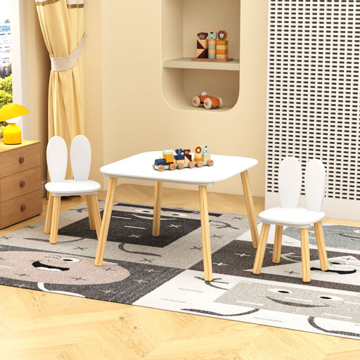 Rabbit Themed Table And 2 Chairs Set - White Home Essentials