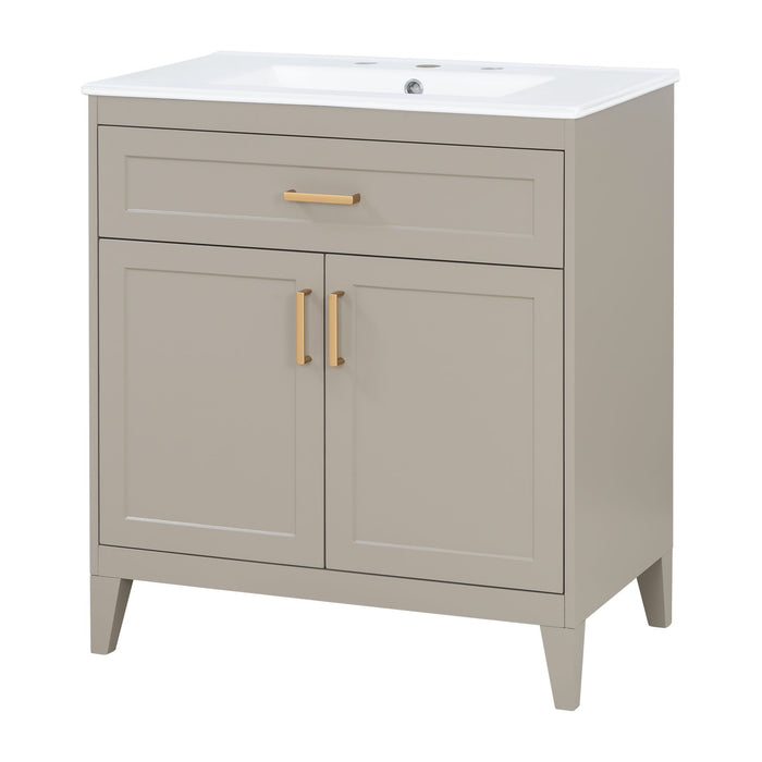 30" Bathroom Vanity With Sink Top, Soft Close Double Doors & Tip Out Drawer, Adjustable Interior Shelf, Door Mounted Organizers - Beige Noble House