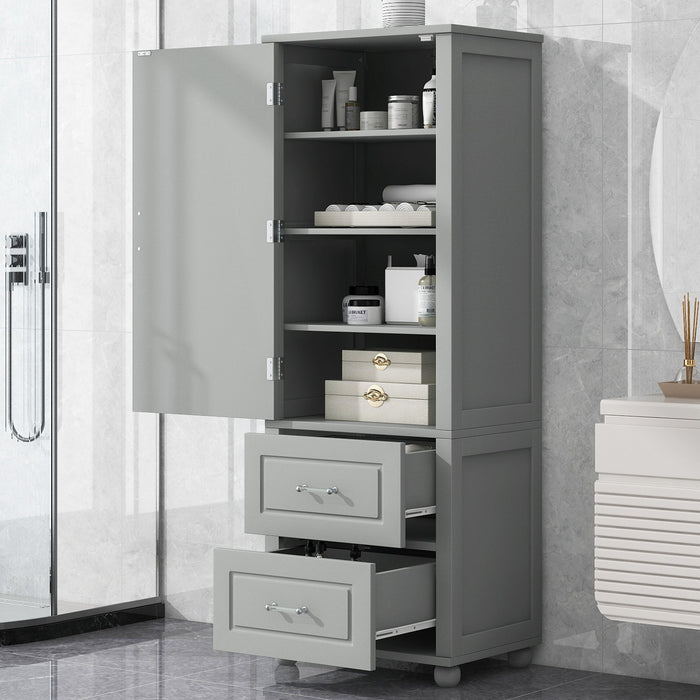 Tall Freestanding Bathroom Storage Cabinet With 2 Drawers And Adjustable Shelf Hearth and Haven