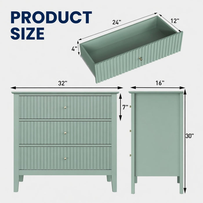 Fluted 3 Drawer Nightstand With Soft Close Slides Home Essentials