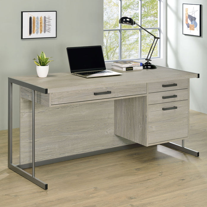 Brisley - Office Desk With Adjustable Keyboard Tray And 3 Drawer Storage - Beige / Gray Furniture Max