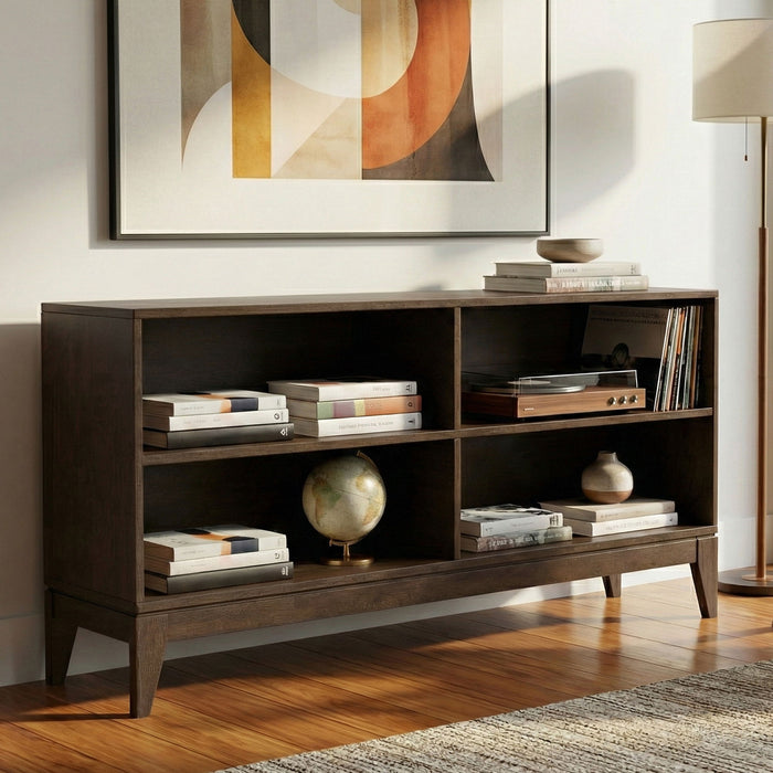 Harper - 4 Shelf Low Bookcase - Walnut Brown Simpli-Home