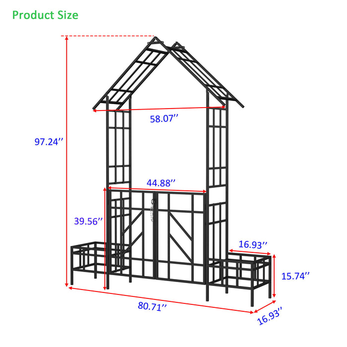 Garden Arch With Gate With Planter, Climbing Plants Support Outdoor - Black Daily Nest