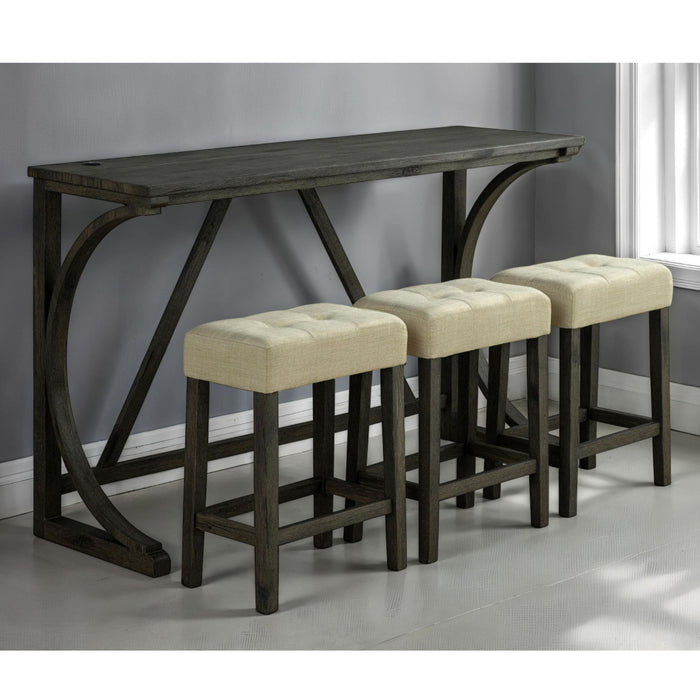 Dining Table Set With USB Charging Ports, Biscuit Tufted Stools - Beige / Brown Home Essentials