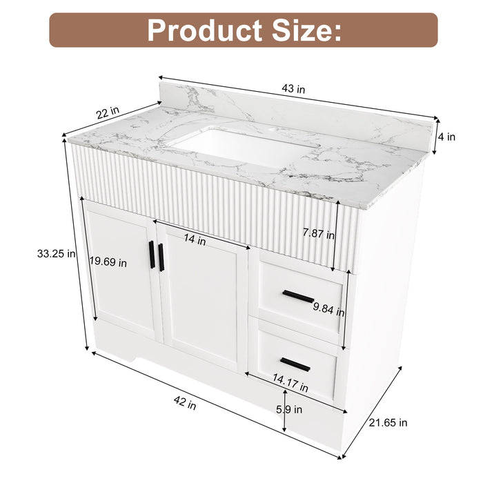 Bathroom Vanity Set, Fluted Cabinet, Soft Close Doors & Drawers, Sink Included - White Home Essentials