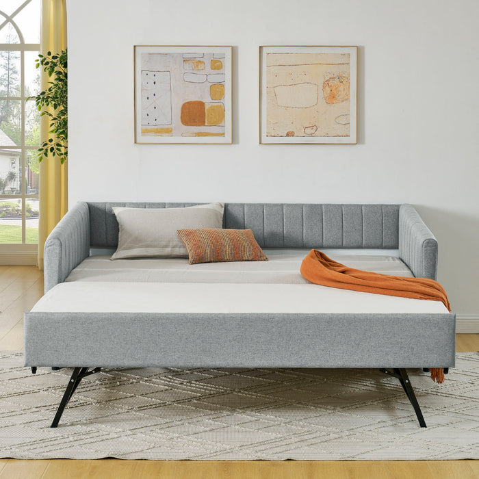 Upholstered Daybed With Trundle With Vertical Stripes Home Essentials