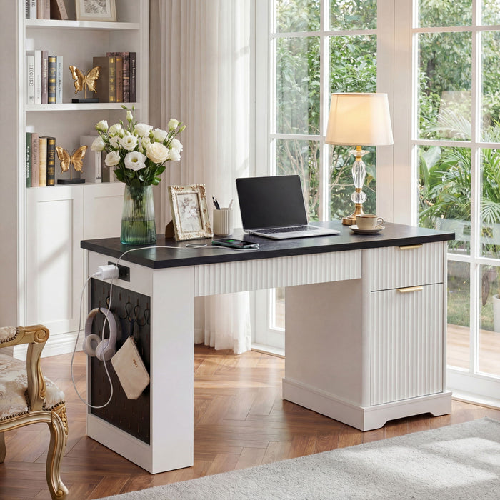 Modern Fluted Office Desk With Storage Cabinet Home Essentials
