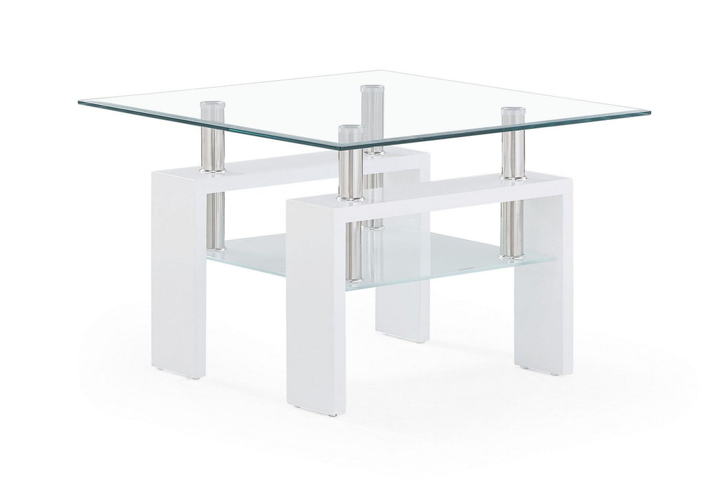 Glass End Table - White / Clear