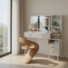 Fluted Vanity Desk With Lighted Mirror & Outlet 4 Drawer, Makeup Table - White Home Essentials