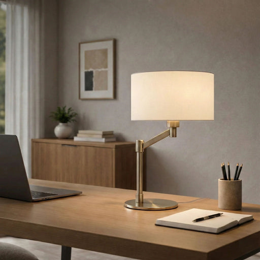 Horizon - Table Lamp With On / Off Switch Curved Base Linen Shade - Brushed Nickel / Silver / White Ashcroft Furniture