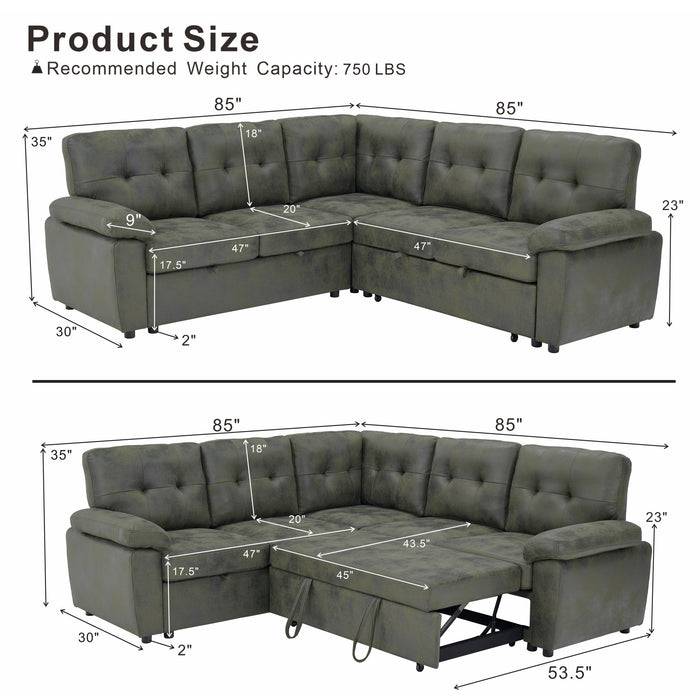 Convertible Sectional Sofa Bed & Pull Out Sleeper And Storage Home Essentials