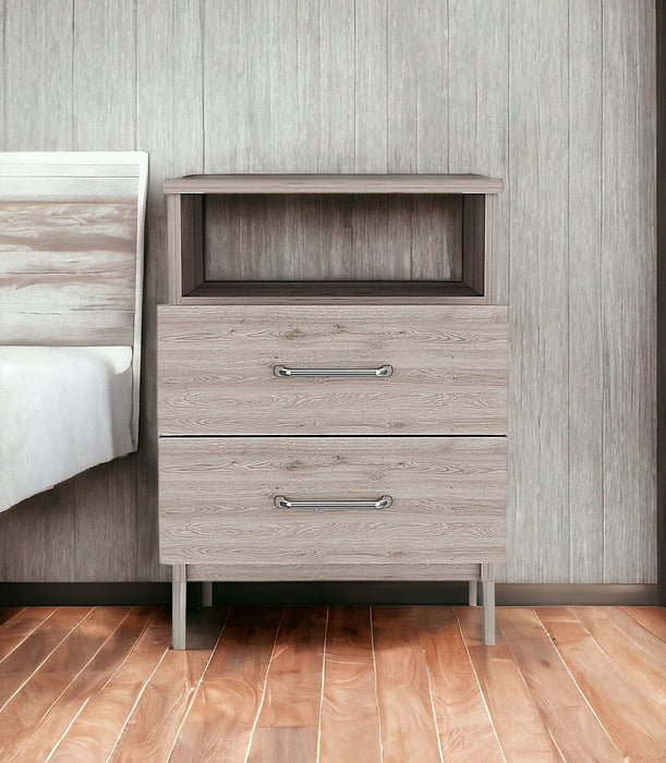 16" x 12.9" x 19.9" Two Drawer Faux Wood Nightstand - Gray
