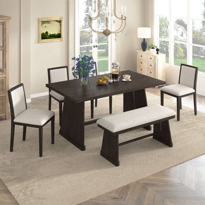 Dining Set With Rectangular Table, 4 Upholstered Chairs & 1 Padded Bench Hearth and Haven