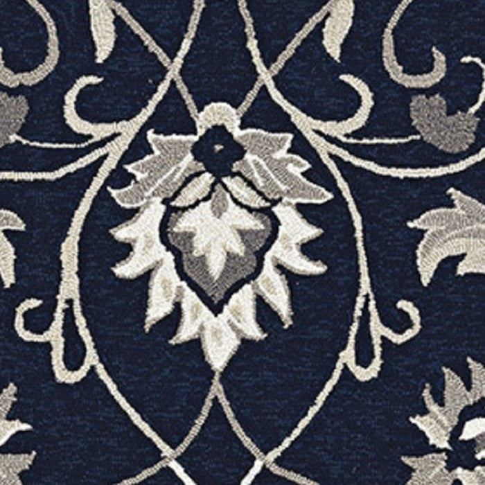 3' X 5' Hand Hooked UV Treated Traditional Floral Design Indoor / Outdoor Rug - Navy Blue