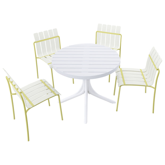 4 Piece Set Of Modern Color Block Designed Single Chairs With Round Table Home Essentials