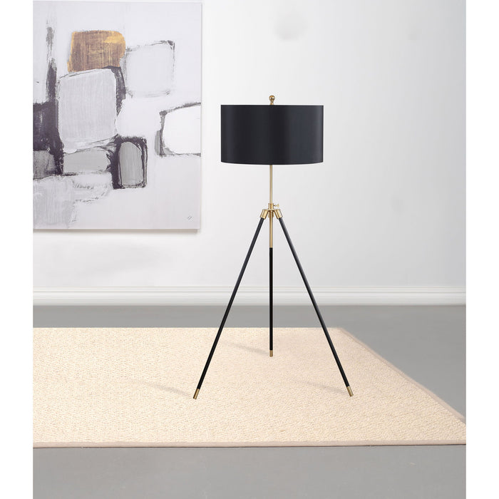 Tripod Drum Shade Floor Lamp With Rotary Switch - Black Furniture Max