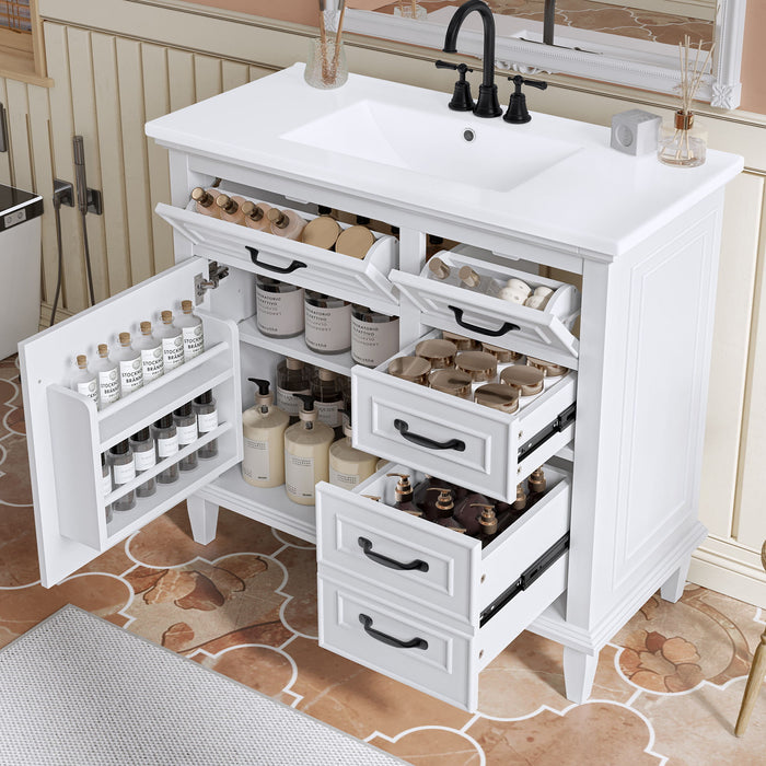 Modern Bathroom Vanity With Sink Top, Flip Drawers, Adjustable Shelf Hearth and Haven