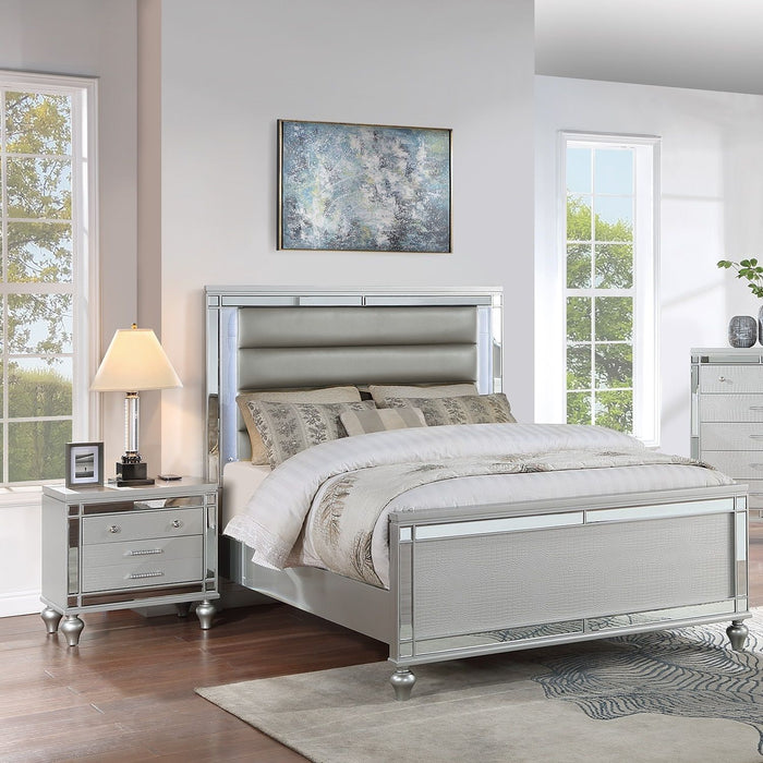 Modern Bed With LED Lights And Glass Panels, 2 Nightstands Home Essentials