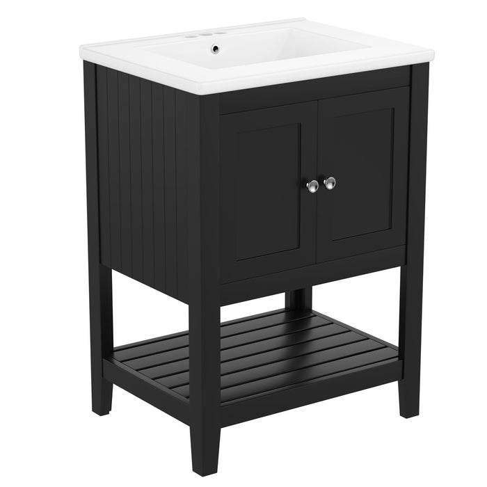 Modern Bathroom Vanity With Sink And Open Shelf Hearth and Haven