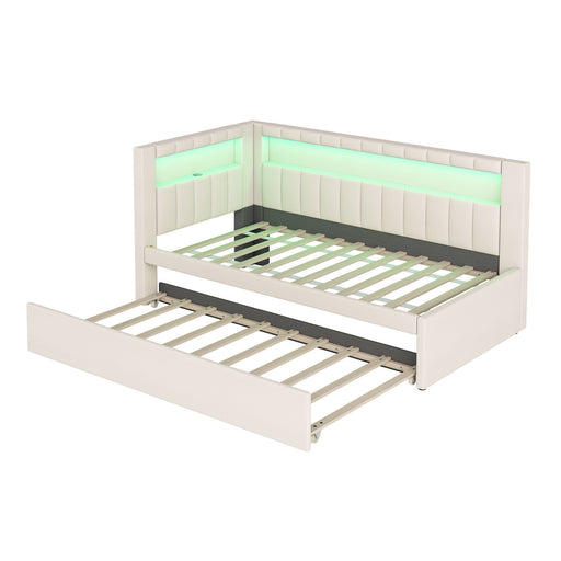 Upholstered Platform Bed With USB Ports And LED Belt Dreamland