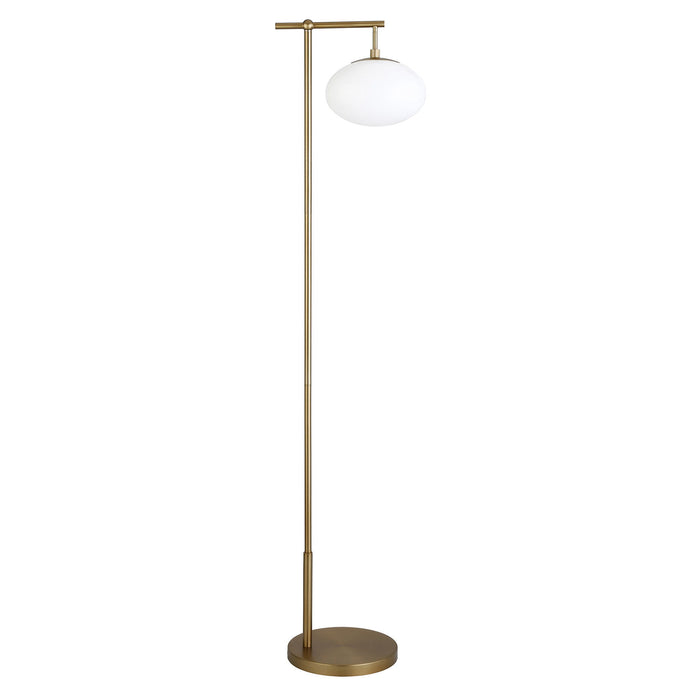 Reading Floor Lamp With White Frosted Glass Globe Shade - Brass