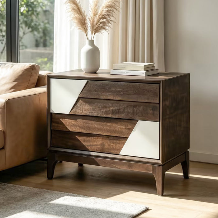 Japandi 2 Drawer Nightstand With Geometric Design Artistry At Home