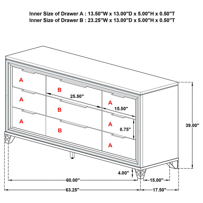 9 Drawer Dresser Cabinet With Picture Framed Fronts - White Furniture Max