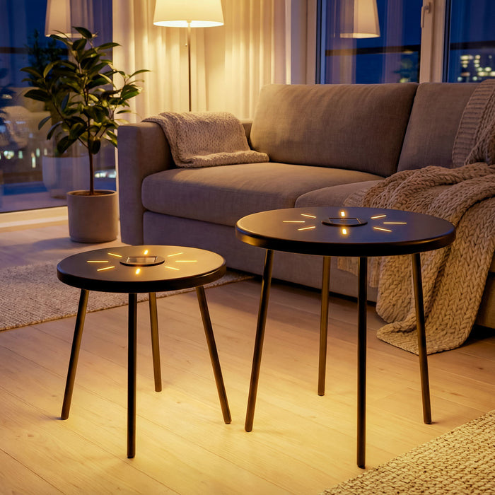Solar Powered Side Table With LED Light, Outdoor / Indoor - Black Home Essentials