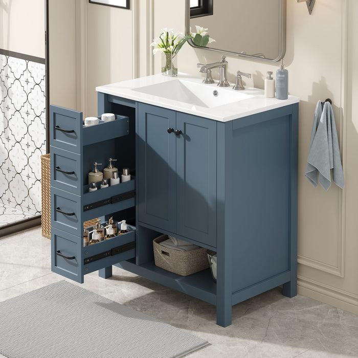 Bathroom Vanity With Sink Top, Bathroom Vanity Cabinet With 2 Doors And 2 Drawers, Open Shelf Hearth and Haven