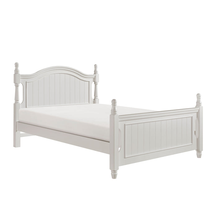 Classic White Finish 1 Piece Full Size Poster Bed Wooden Traditional Bedroom Furniture Unique Style Headboard Footboard