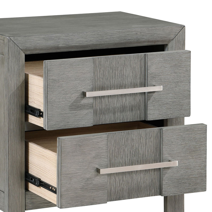 Modern 2 Drawer Nightstand In Gray Finish With Silver Metal Handles, Contemporary Bedside Table With Smooth Glide Drawers Matrix Furniture Group