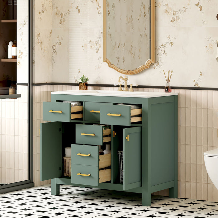 Bathroom Vanity With Sink, Cabinet With 4 Drawers & 2 Soft Close Doors, Rectangular Storage Unit For Bathroom Hearth and Haven