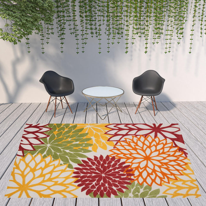 9' X 12' Floral Non Skid Indoor / Outdoor Area Rug - Red