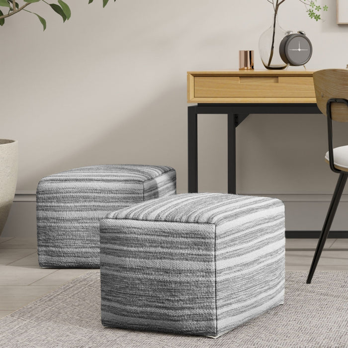 Carina - Square Woven Pouf - Black White Simpli-Home